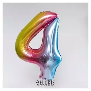 Шар фольгированный 40" «Цифра 4», радуга