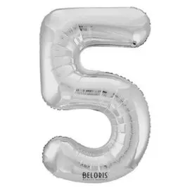 Шар фольгированный 40" «Цифра 5», цвет серебряный, Slim