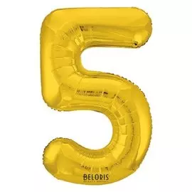 Шар фольгированный 40" «Цифра 5», цвет золотой, Slim