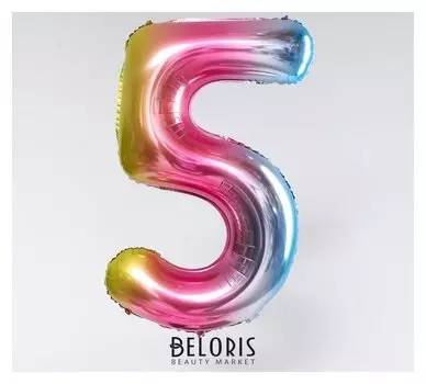 Шар фольгированный 40" «Цифра 5», радуга