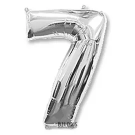 Шар фольгированный 40""цифра 7", цвет серебристый