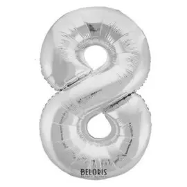 Шар фольгированный 40" «Цифра 8», цвет серебряный, Slim