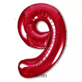 Шар фольгированный 40" «Цифра 9», цвет красный, Slim