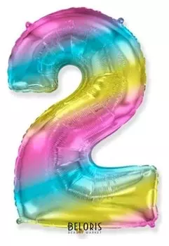 Шар фольгированный цифра 40""2" радуга металлик 1207-3914