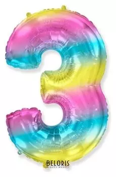 Шар фольгированный цифра 40""3" радуга металлик 1207-3915