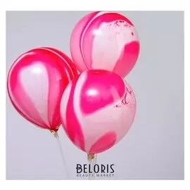 Шар латексный 10""Мрамор", набор 5 шт., цвет красный