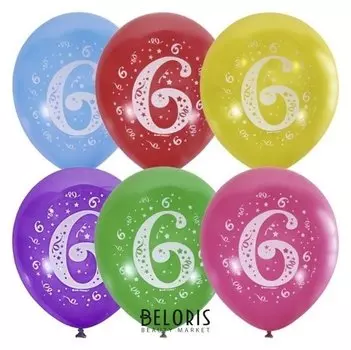 Шар латексный 12" «Цифра 6», пастель, 2-сторонний, набор 10 шт.