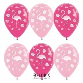 Шар латексный 12" «Фламинго и листья», пастель, 5-сторонний, набор 50 шт., цвет розовый