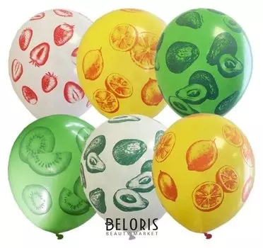 Шар латексный 12" «Фрукты», пастель+декоратор, 5-сторонний, набор 25 шт.