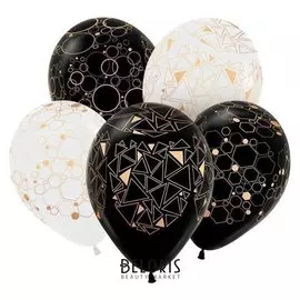 Шар латексный 12" «Геометрия золото», перламутр + металл, набор 5 шт.