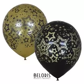 Шар латексный 12" «Голливуд», 5-сторонний, набор 25 шт., цвет чёрный и золотой