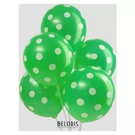 Шар латексный 12""Горох", набор 5 шт., цвет зелёный