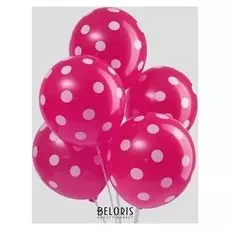Шар латексный 12""Горох", набор 5 шт., цвет фуксии