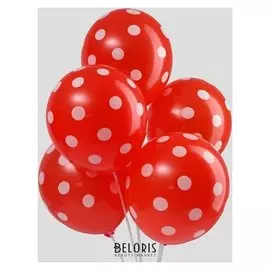 Шар латексный 12""Горох", набор 5 шт., цвет красный