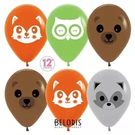 Шар латексный 12" «Лесные зверята», пастель, 2-сторонний, набор 12 шт.