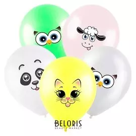 Шар латексный 12" «Мордочки животных», пастель, набор 100 шт.