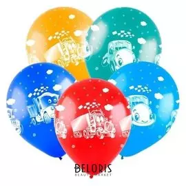 Шар латексный 12" «Мультяшные машинки», пастель, 5-сторонний, набор 100 шт.