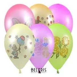 Шар латексный 12" с рисунком, неон, набор 25 шт.