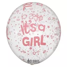 Шар латексный 12""С рождением девочки", пенопласт, набор 5 шт, прозрачный