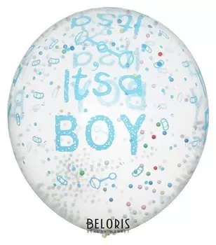 Шар латексный 12""С рождением мальчика", пенопласт, набор 5 шт, прозрачный