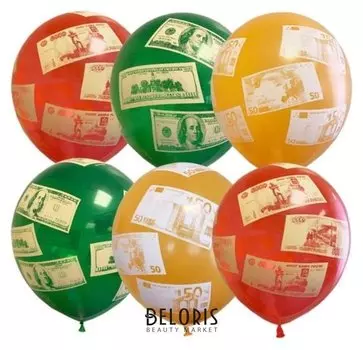 Шар латексный 12" «Валюта», пастель + декаратор, 5-сторонний, набор 25 шт.