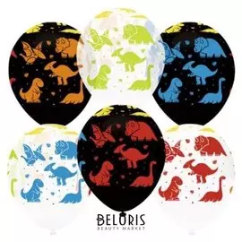 Шар латексный 12" «Яркие динозаврики», пастель, 5-сторонний, флуоресцентный, набор 10 шт.