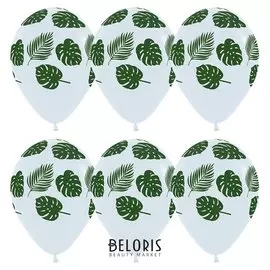 Шар латексный 12" «Зелёные листья», пастель, 5-сторонний, набор 50 шт., цвет белый