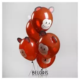 Шар латексный 12" «Зверята обезьянки», наклейки, набор 5 шт.