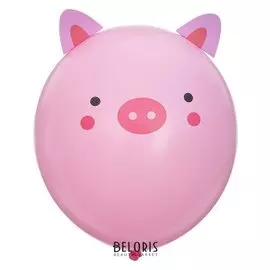 Шар латексный 12" «Зверята поросята», наклейки, набор 5 шт., цвет розовый