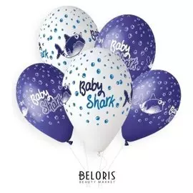 Шар латексный 14" «Акула», пастель, набор 25 шт., цвет белый, синий