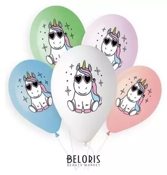 Шар латексный 14""единорог и звезды" 5цв, набор 25шт. 1103-2129