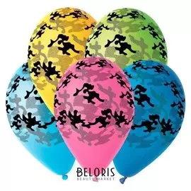 Шар латексный 14" «Камуфляж», 5-сторонний, пастель, набор 25 шт.