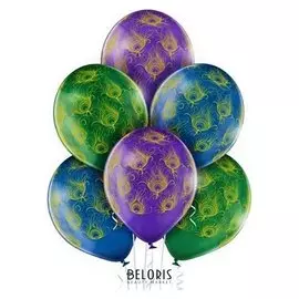 Шар латексный 14" «Перья павлина», кристалл, шелкография, набор 25 шт.