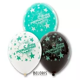 Шар латексный 14" «С днём рождения!», бирюзовые звёзды, набор 5 шт.