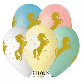 Шар латексный 14" «Золотой единорог», 4-сторонний, пастель, набор 25 шт.