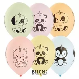 Шар латексный 14" «Зверята-единорожки», пастель, набор 25 шт.