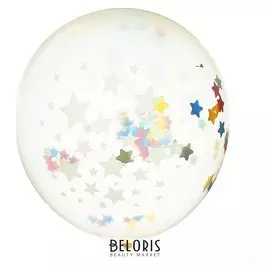 Шар латексный 16""большие звёзды", конфетти-звёздочки, набор 2 шт., прозрачный