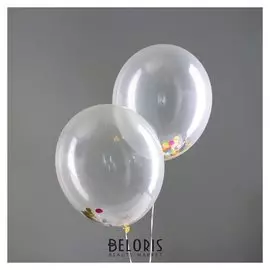 Шар латексный 16""лето", конфетти-кружочки, набор 2 шт., прозрачный