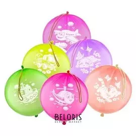 Шар латексный 16", панч-болл с рисунком, флуоресцентный, набор 25 шт.