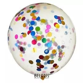 Шар латексный 16""сердечки", конфетти-кружочки, набор 2 шт., прозрачный