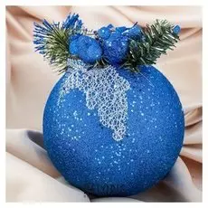Шар пластик декор D-15 см "Еловая веточка" синий