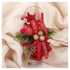 Шар пластик декор D-6 см "Рождество" красный