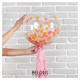 Шар полимерный 18" «Весенний с бумажным хвостиком», конфетти, цвет коралловый, 1 шт.