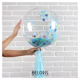 Шар полимерный 18" «Весенний с бумажным хвостиком», конфетти, голубой 1 шт.