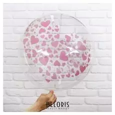 Шар полимерный 20" «Красные сердечки», прозрачный