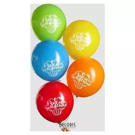 Шар воздушный 12""С днем рождения", кекс, 1 ст., набор 15 шт.