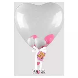 Шары в шаре "Сердце", 5", 24", гирлянда, открытка, розовый