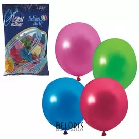 Шары воздушные 10" (25 см), комплект 100 шт., 12 цветов металлик, в пакете