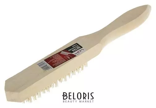 Щетка металлическая ручная Lom, деревянная рукоятка, 4-рядная