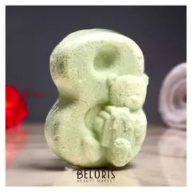 Шипучая бомбочка "С 8 марта с мишкой" с ароматом ванили, зеленая